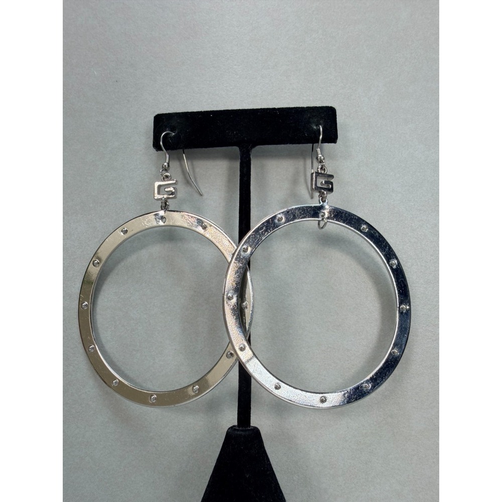 Retro Antique Silver Moroccan Hammered Dots French Wire Circle Drop Earrings